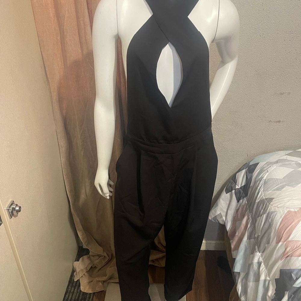 ROOLEE Black Sleeveless Criss‎ Cross Cut-Out Backless Jumpsuit Women's Size S